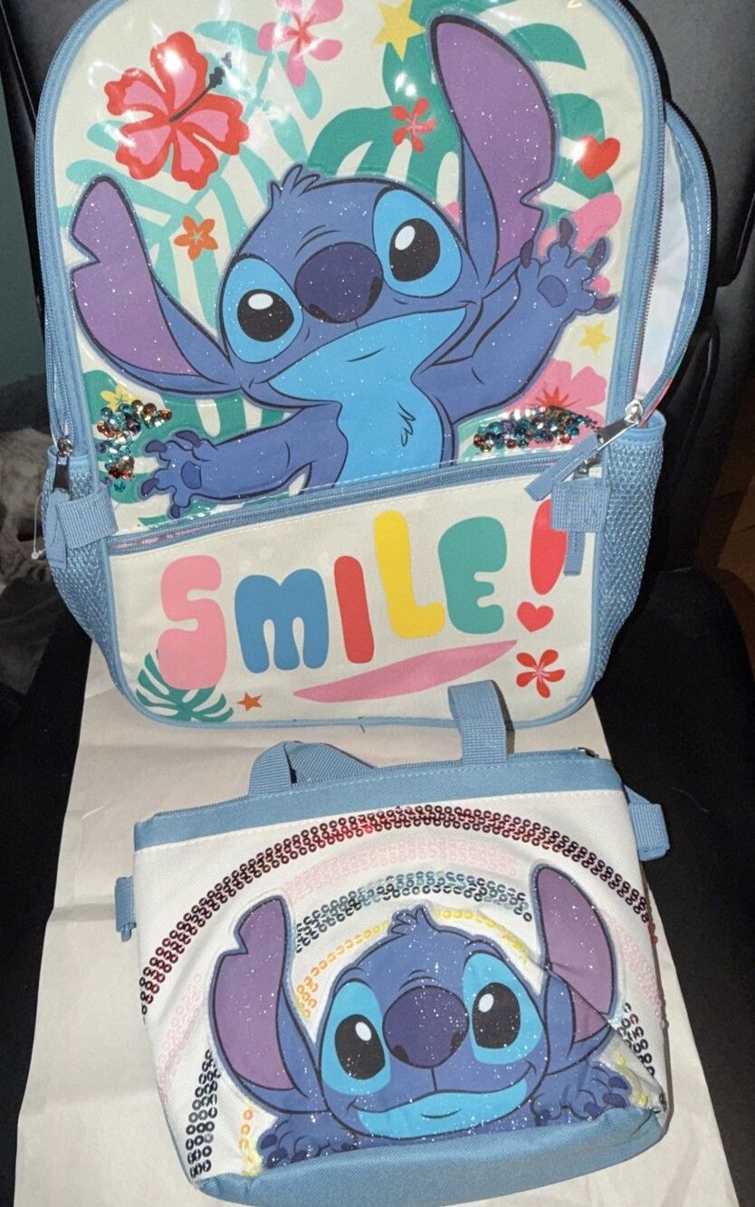 Lilo & Stitch Kids Smile Backpack 2-Piece Set Lunch Bag New